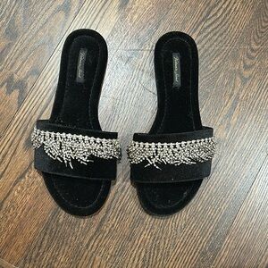 Victoria's Secret Fringe Rhinestone Velvet slide sandals/slippers